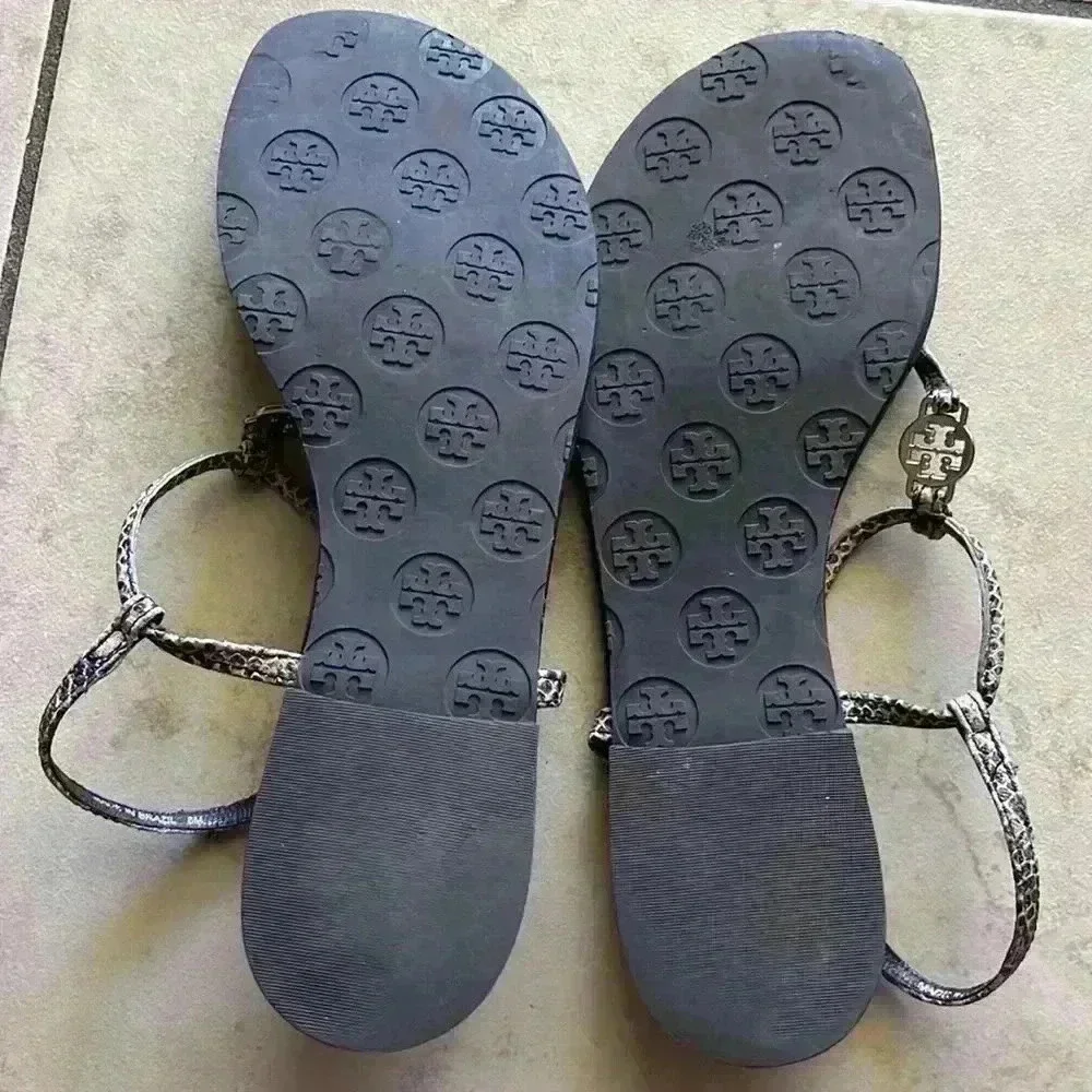 Tory Burch, black animal, print T-strap sandals 8